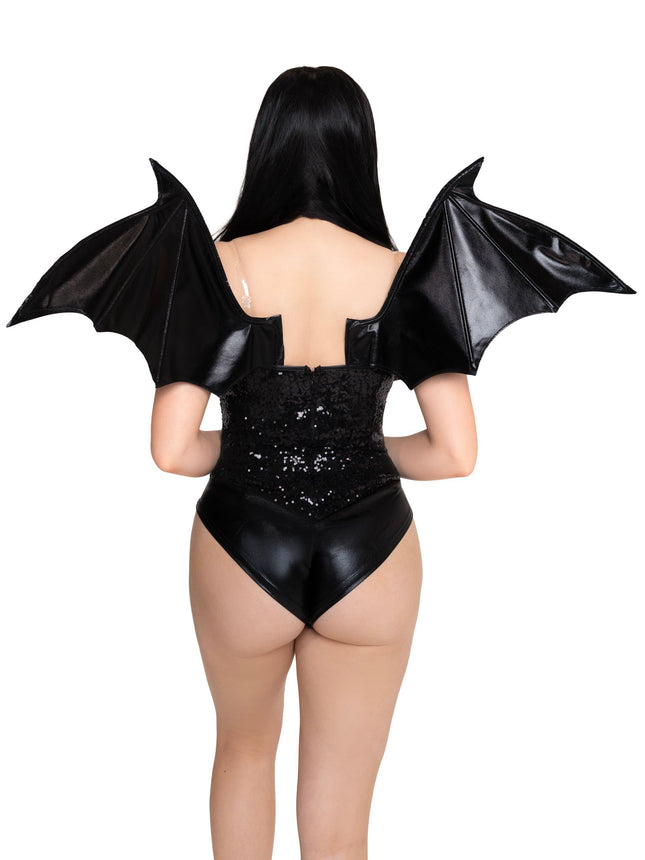 Wet Look Strapless Bat Wings - Black - O/S