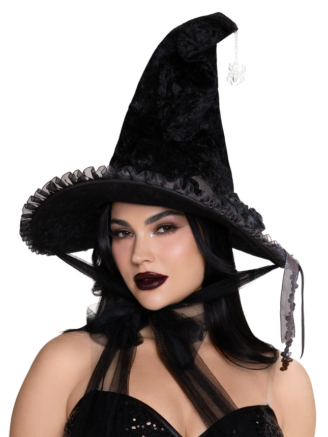 Dark Lolita Velvet Witch Hat - Black - O/S