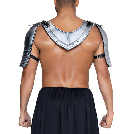 Men's 4 PC Armor Costume Kit, Includes Molded Chest and Back Plate with Shoulder Guards, Connected with Adjustable Buckle Straps. - Silver - O/S