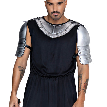Men's 4 PC Armor Costume Kit, Includes Molded Chest and Back Plate with Shoulder Guards, Connected with Adjustable Buckle Straps. - Silver - O/S