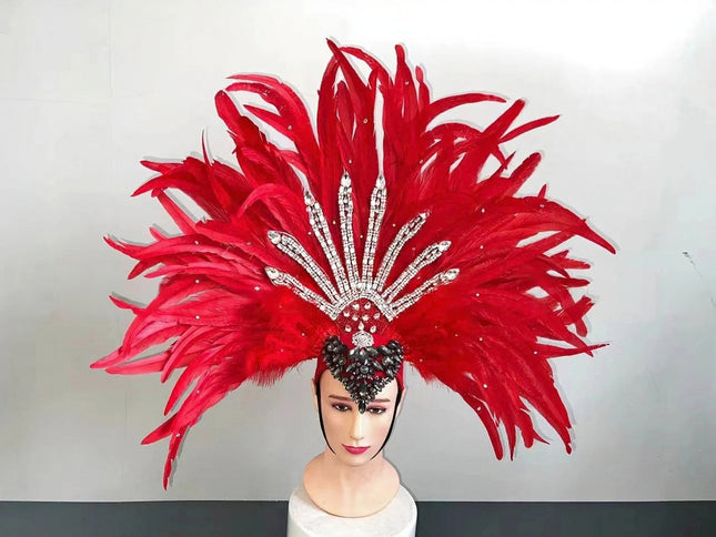Red Feather Showgirl Headdress
