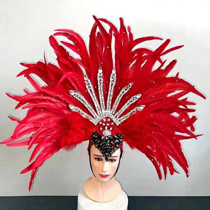 Red Feather Showgirl Headdress