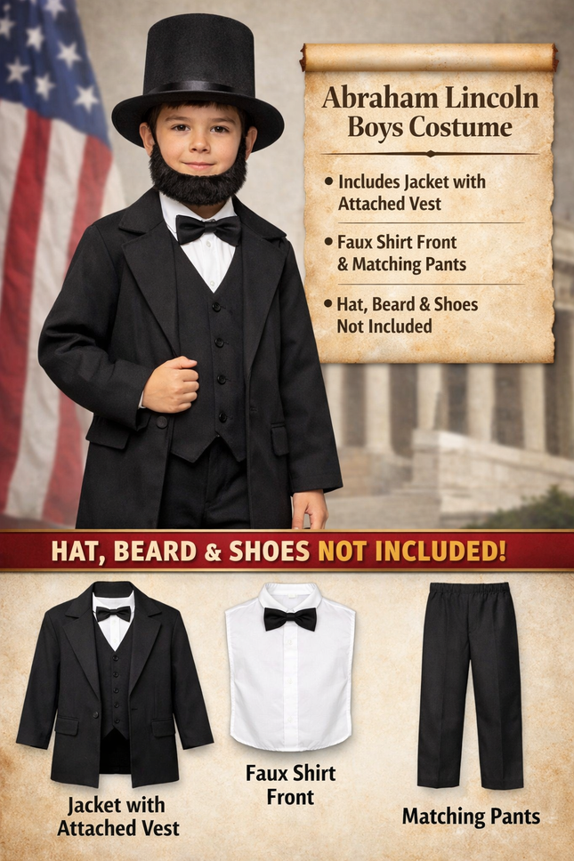 Abraham Lincoln Costume for Boys – Historic President Dress Up Outfit