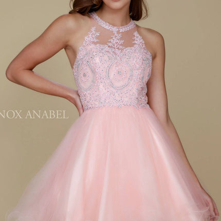 Nox Anabel B652 Short Dress Poofy A-Line Tulle Skirt Halter Neck