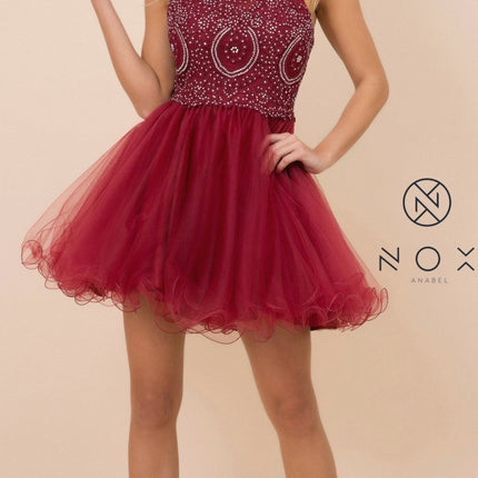 Nox Anabel B652 Short Dress Poofy A-Line Tulle Skirt Halter Neck