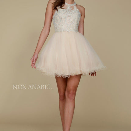 Nox Anabel B652 Short Dress Poofy A-Line Tulle Skirt Halter Neck