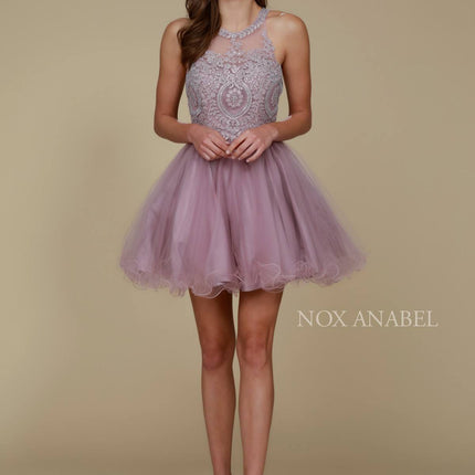 Nox Anabel B652 Short Dress Poofy A-Line Tulle Skirt Halter Neck