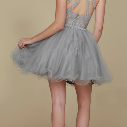Nox Anabel B652 Short Dress Poofy A-Line Tulle Skirt Halter Neck