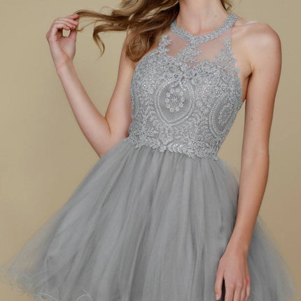 Nox Anabel B652 Short Dress Poofy A-Line Tulle Skirt Halter Neck