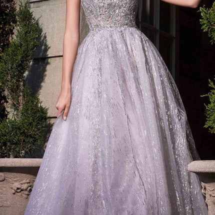 Cinderella Divine B704 Feathered Shoulder Tulle A-Line Ball Gown
