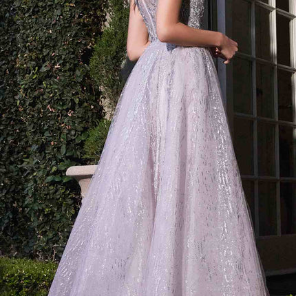 Cinderella Divine B704 Feathered Shoulder Tulle A-Line Ball Gown