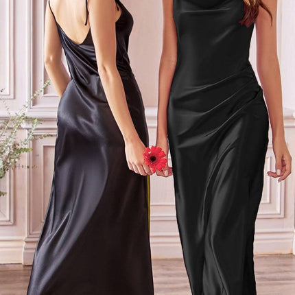 CLEARANCE - Cinderella Divine BD103 Satin Mauve Midi Length Dress Neck (Size S)