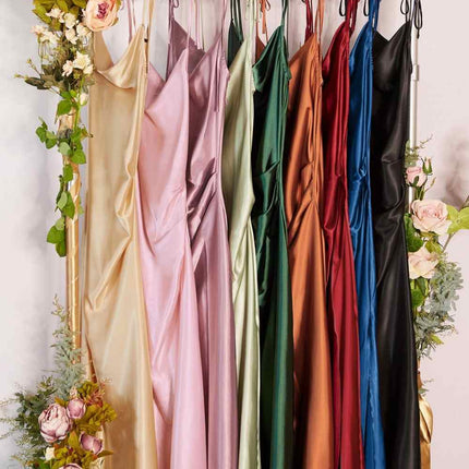 Cinderella Divine BD103 Satin Midi Length Dress High Side Split Cowl Neck