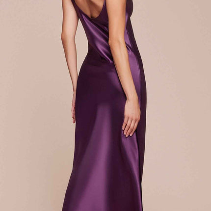 Cinderella Divine BD103 Satin Midi Length Dress High Side Split Cowl Neck