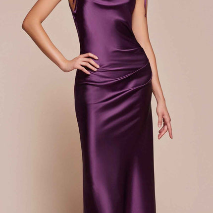 CLEARANCE - Cinderella Divine BD103 Satin Mauve Midi Length Dress Neck (Size S)