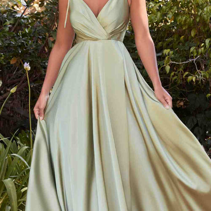 Cinderella Divine BD105 Flowy Satin A-Line Gown with Leg Slit