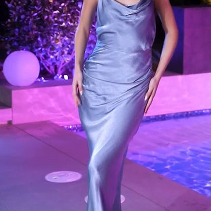 Ladivine BD7045 Long Satin Draped Back Dress Cowl Neckline