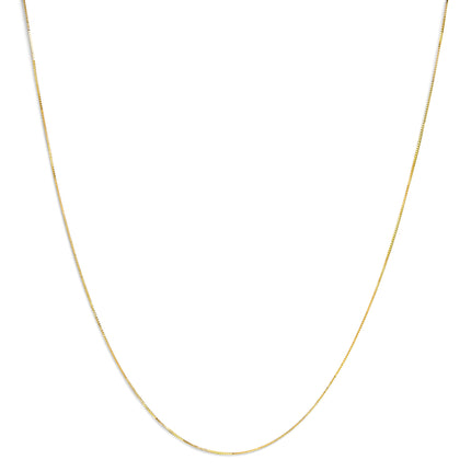 Solid 14K Yellow Gold 0.75mm Classic Box Chain Necklace. Unisex Chain - Size 16 Inches