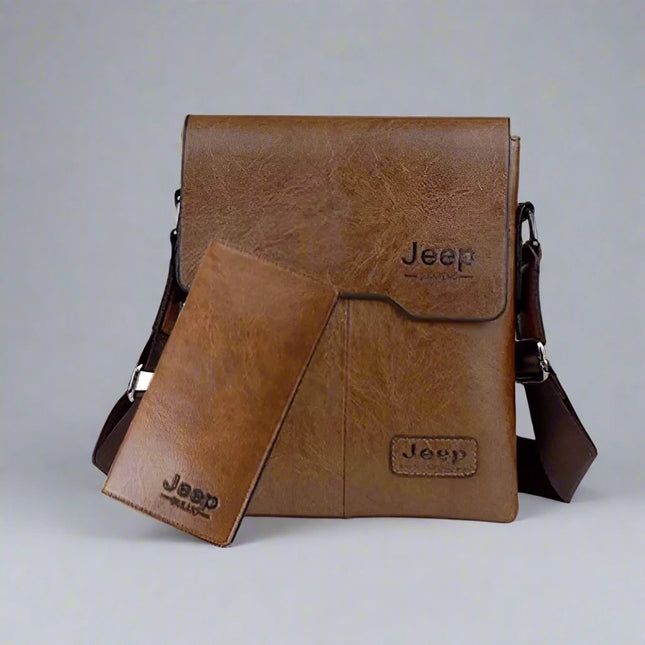 Men's Letter Pu Leather Zipper Shoulder Bag Light Brown