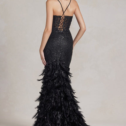 Nox Anabel C1111 Glitter Feather Skirt Mermaid Gown