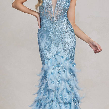 Nox Anabel C1111 Glitter Feather Skirt Mermaid Gown