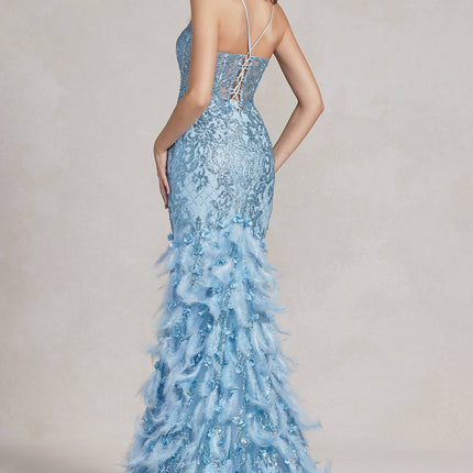 Nox Anabel C1111 Glitter Feather Skirt Mermaid Gown