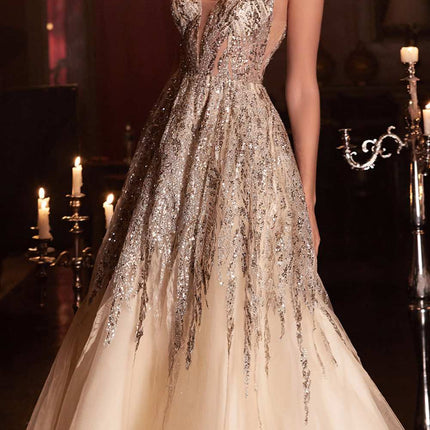 Cinderella Divine C135 Long Beaded Shimmer Ball Gown