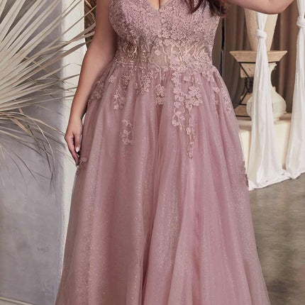 Ladivine C148 Long Strapless Lace and Tulle Glitter A-Line Ballgown