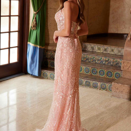 Nox Anabel C1599 Strapless Beaded Tulle Dress with Lace-Up Back