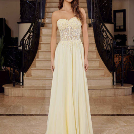 Nox Anabel C1617 Strapless Applique Corset with Chiffon Skirt Dress