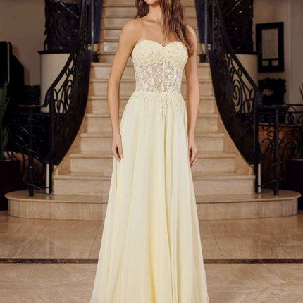 Nox Anabel C1617 Strapless Applique Corset with Chiffon Skirt Dress