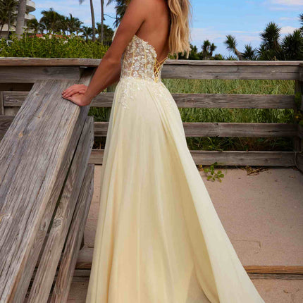 Nox Anabel C1617 Strapless Applique Corset with Chiffon Skirt Dress