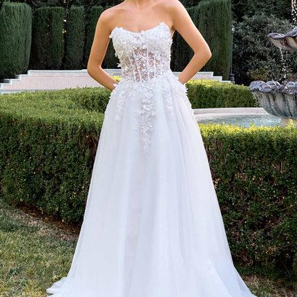 Ladivine C174W Sweetheart Neck 3D Floral Applique A-Line Strapless Gown