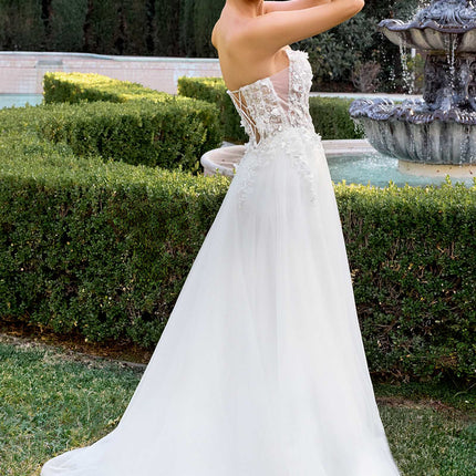 Ladivine C174W Sweetheart Neck 3D Floral Applique A-Line Strapless Gown