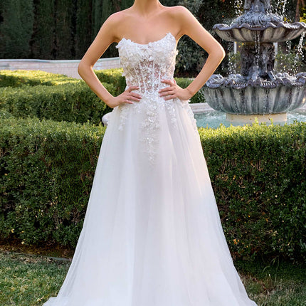 Ladivine C174W Sweetheart Neck 3D Floral Applique A-Line Strapless Gown