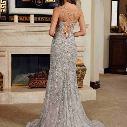 Nox Anabel C1834 Fitted Beaded Embellishments Peaked Neckline Prom Gown