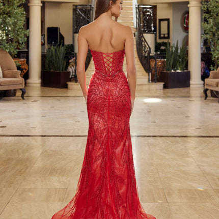 Nox Anabel C1848 Fitted Beaded Tulle Strapless Keyhole Bodice Prom Gown