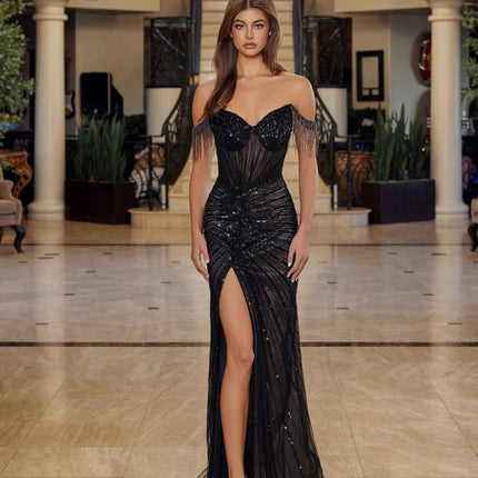 Nox Anabel C1850 Off Shoulder Fully Beaded Fitted Prom Gown