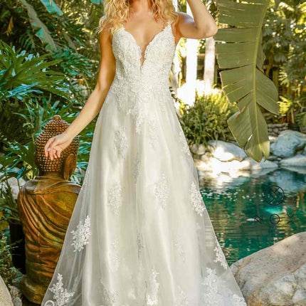 Nox Anabel C461 A-Line V-Neck Side Cutout Lace Strap Ball Gown