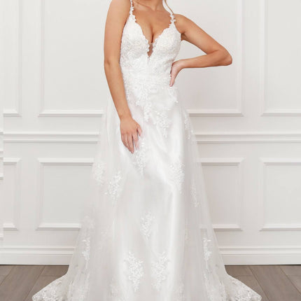 Nox Anabel C461 A-Line V-Neck Side Cutout Lace Strap Ball Gown