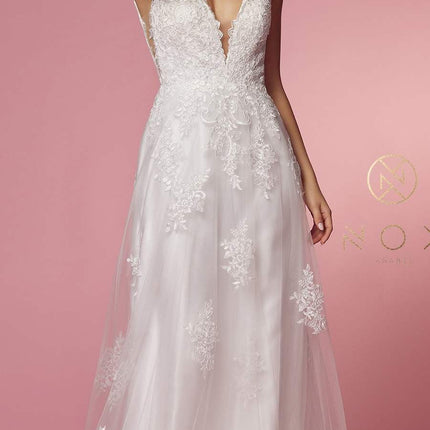 Nox Anabel C461 A-Line V-Neck Side Cutout Lace Strap Ball Gown