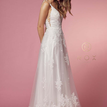 Nox Anabel C461 A-Line V-Neck Side Cutout Lace Strap Ball Gown
