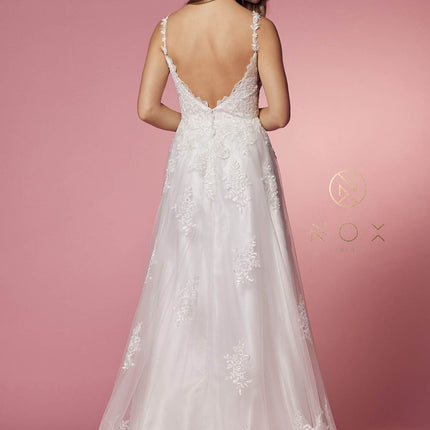 Nox Anabel C461 A-Line V-Neck Side Cutout Lace Strap Ball Gown