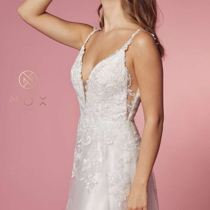 Nox Anabel C461 A-Line V-Neck Side Cutout Lace Strap Ball Gown