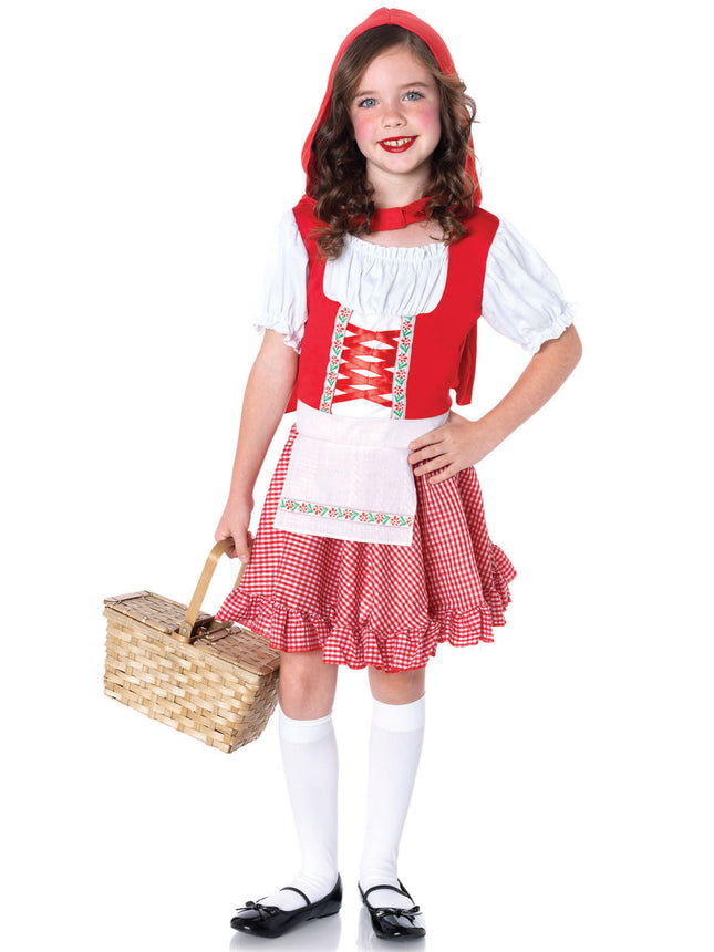 Girl’s 2 PC Lil Miss Red Costume, Includes Peasant Apron Dress With Woven Ribbon Trim And Matching Cape - Red/White - XS