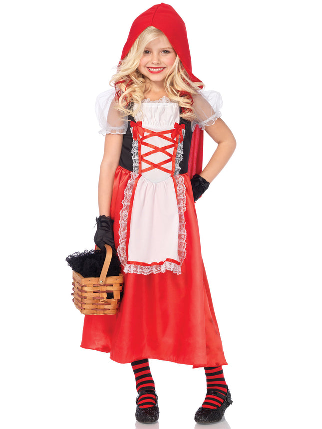 Girl’s 2 PC Red Riding Hood Costume, Includes Long Apron Dress and Detachable Hooded Cape - Multicolor - SMALL