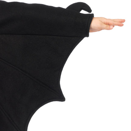 Girl’s 1 PC Cozy Bat Costume, Includes Zipper Front Fleece Dress with Bat Wing Sleeves and Furry Ear Hood - Black - LARGE
