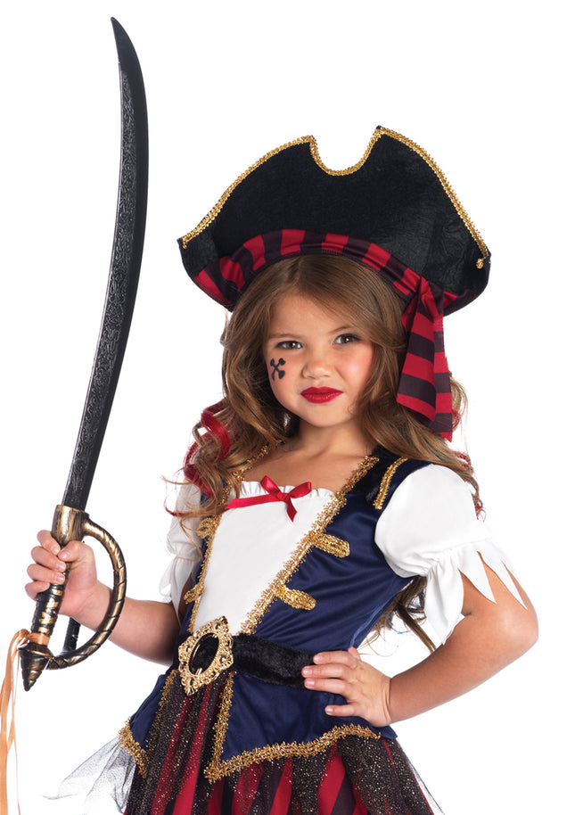 Girl’s 2 PC Caribbean Pirate Costume, Includes Dress with Attached Belt and Pirate Hat - Multicolor - XS