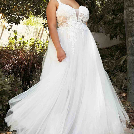 Cinderella Divine CB072W Layered A-Line Tulle Bridal Gown Embroidered Bodice