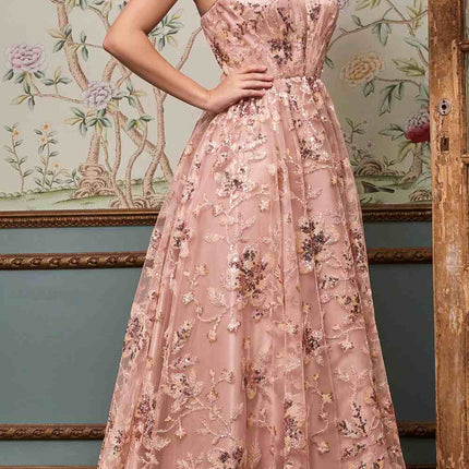 Cinderella Divine CB073 Floor Length Luminescent Floral Sequin Print Ball Gown